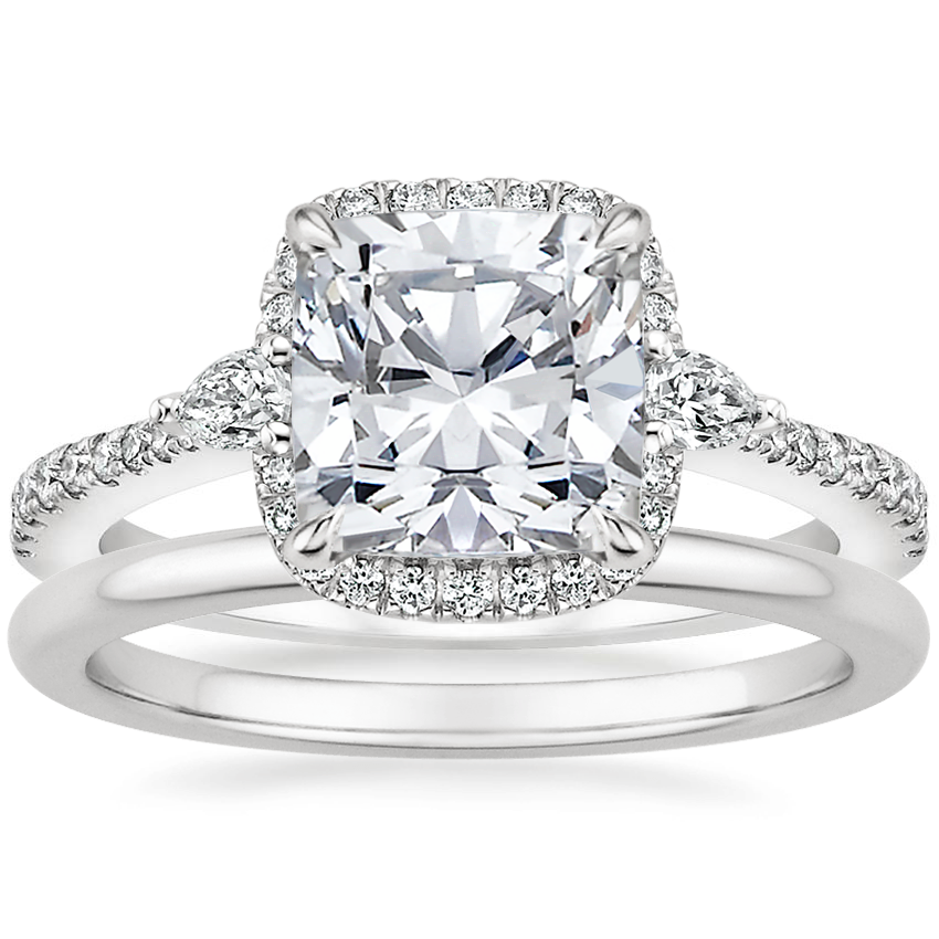 Platinum Luxe Aria Halo Diamond Ring with Petite Comfort Fit Wedding Ring