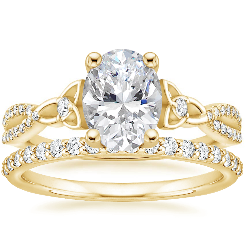 18K Yellow Gold Luxe Entwined Celtic Love Knot Diamond Ring with Petite Shared Prong Diamond Ring (1/4 ct. tw.)