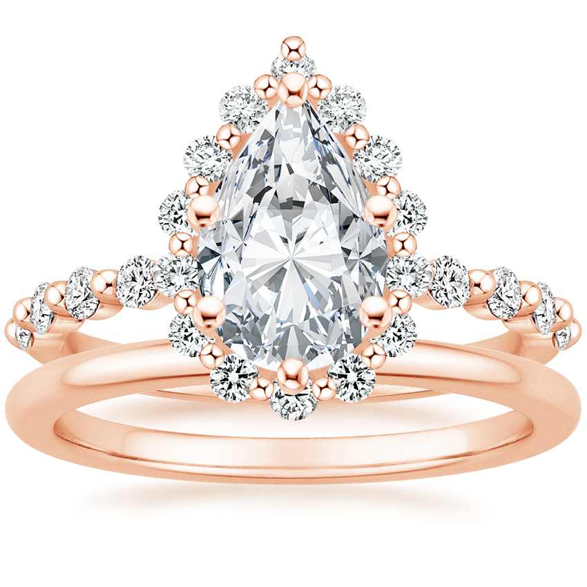 14K Rose Gold Marseille Halo Diamond Ring (1/2 ct. tw.) with Petite Comfort Fit Wedding Ring