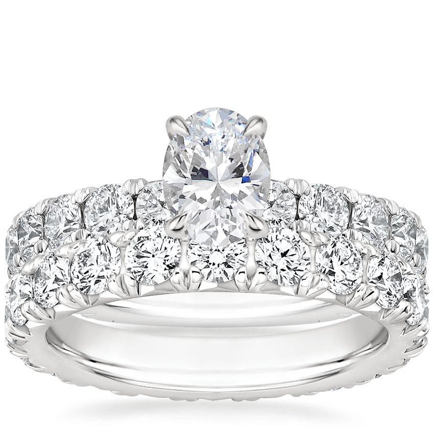 18K White Gold Luxe Ellora Diamond Ring with French Pavé Eternity Diamond Ring (2 ct. tw.)