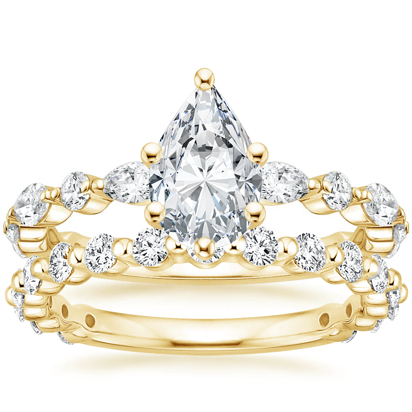 18K Yellow Gold Luxe Versailles Diamond Ring (1/2 ct. tw.) with Luxe Marseille Diamond Ring (1/2 ct. tw.)