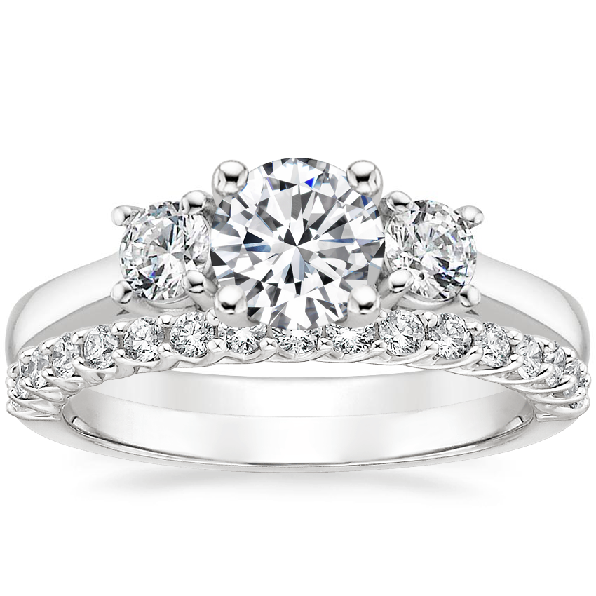 18K White Gold Petite Three Stone Trellis Diamond Ring (1