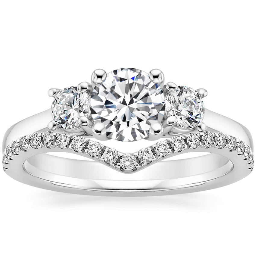 Platinum Petite Three Stone Trellis Diamond Ring (1/3 ct. tw.) with Flair Diamond Ring (1/6 ct. tw.)