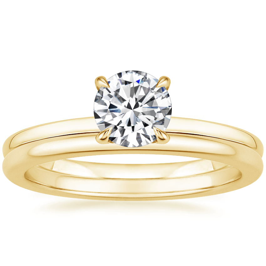 18K Yellow Gold Vita Diamond Ring with Petite Comfort Fit Wedding Ring