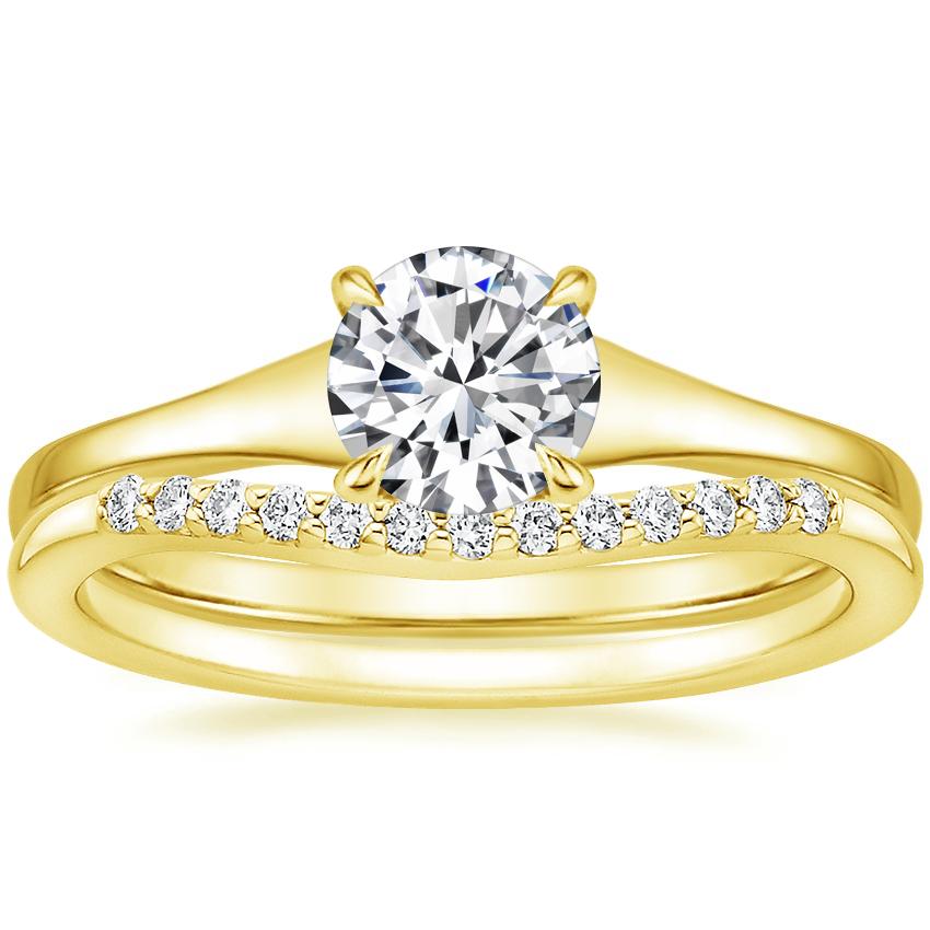18K Yellow Gold Muse Ring with Petite Curved Diamond Ring (1/10 ct. tw.)