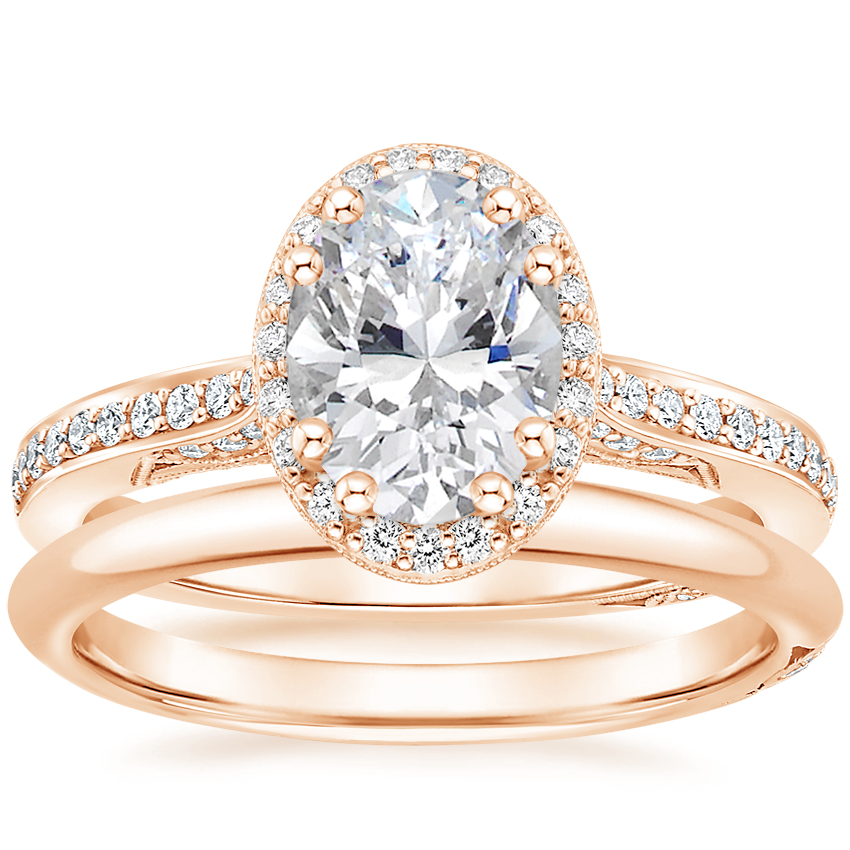 18K Rose Gold Tacori Dantela Bloom Diamond Ring with Tacori Founder's Petite Diamond Ring