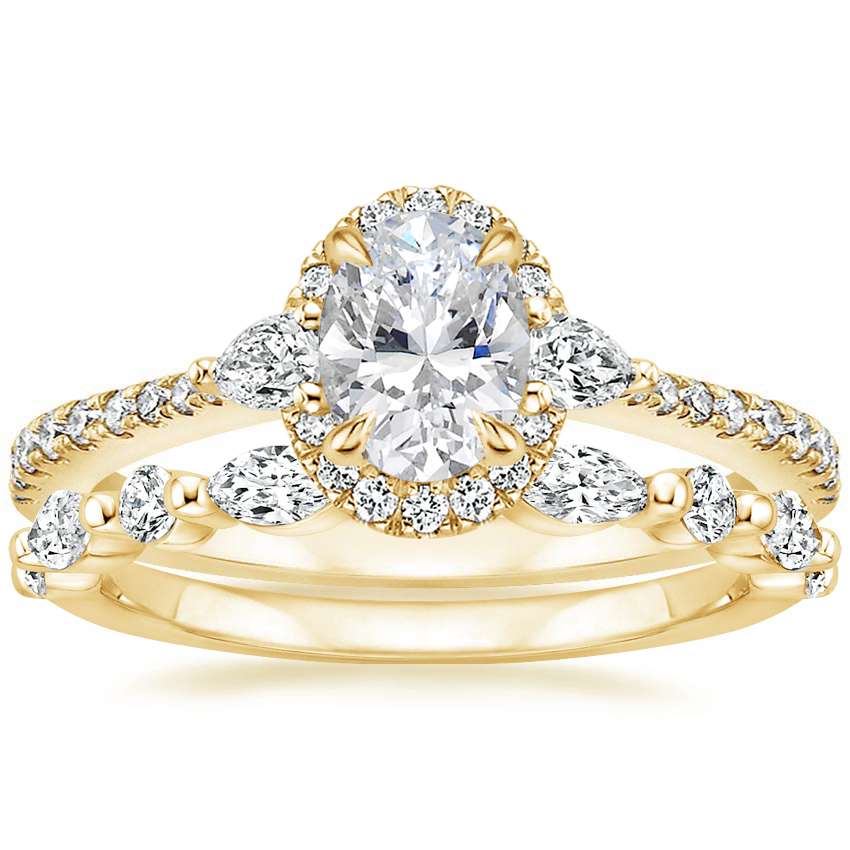 18K White Gold Luxe Aria Halo Diamond Ring with Versailles Diamond Ring ...