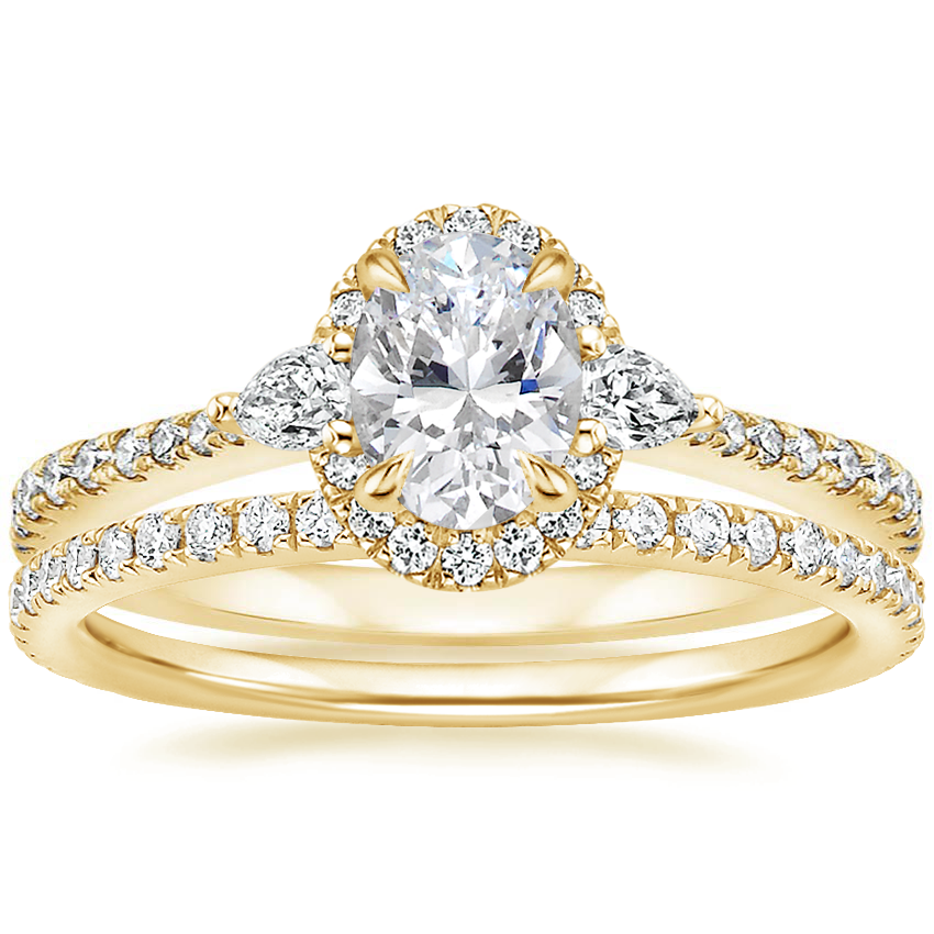 18K Yellow Gold Luxe Aria Halo Diamond Ring with Luxe Ballad Diamond Ring (1/4 ct. tw.)