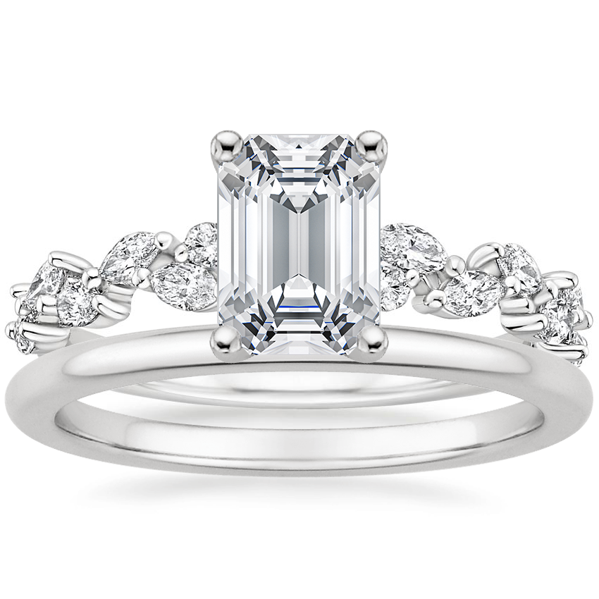 18K White Gold Hyacinth Diamond Ring with Petite Comfort Fit Wedding Ring