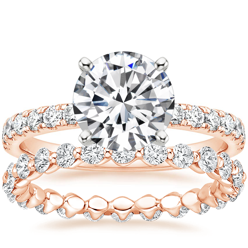 14K Rose Gold Constance Diamond Ring (1/3 ct. tw.) with Riviera Eternity Diamond Ring (1 ct. tw.)