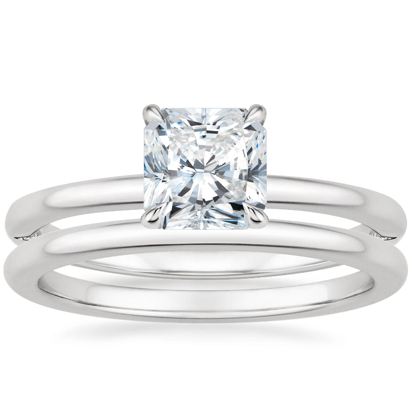 18K White Gold Petite Heritage Diamond Ring with Petite Comfort Fit Wedding Ring