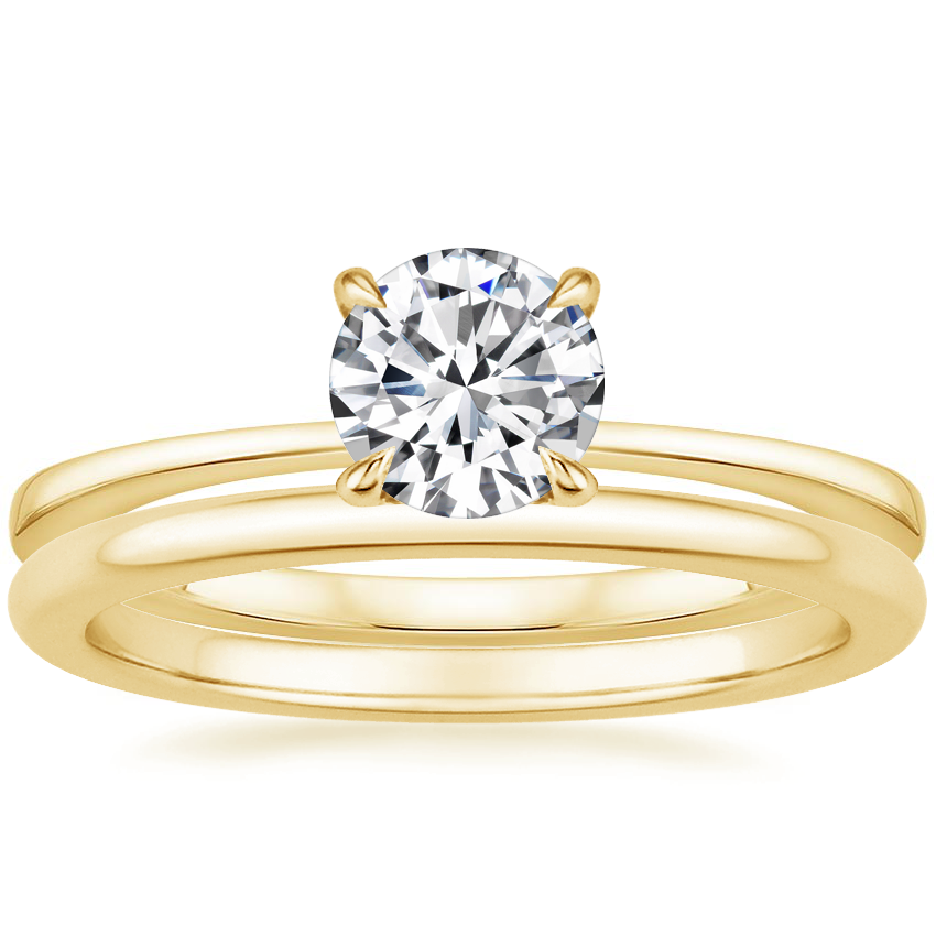 18K Yellow Gold Katerina Diamond Ring with Petite Comfort Fit Wedding Ring