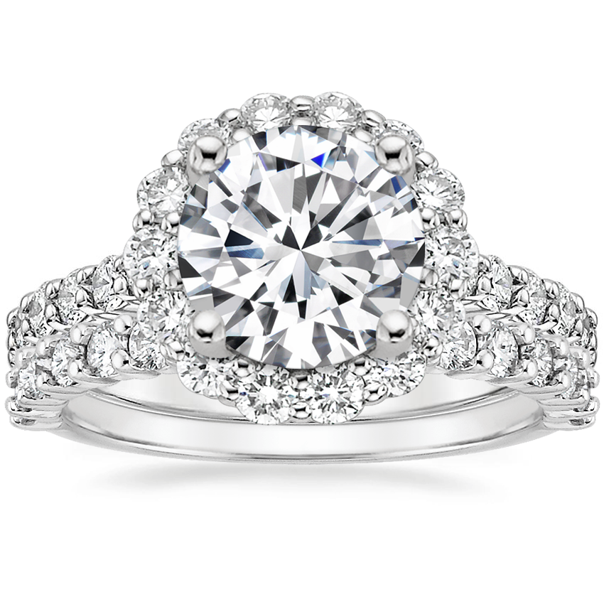 18K White Gold Lotus Flower Diamond Ring with Side Stones with Shared Prong Diamond Ring (2/5 ct. tw.)