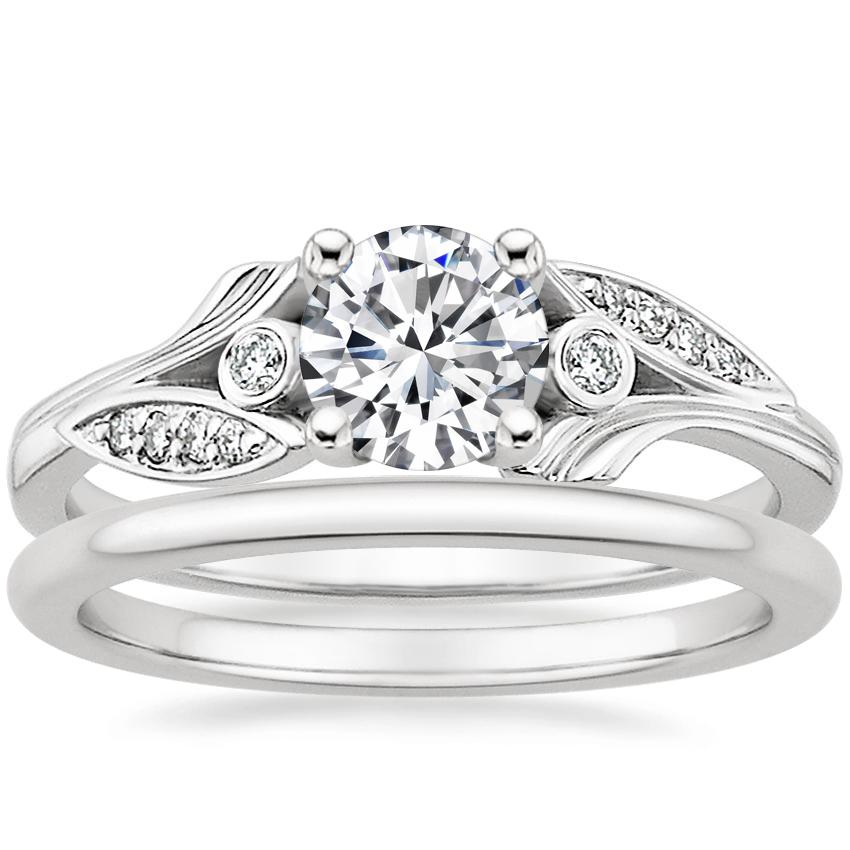 18K White Gold Jasmine Diamond Ring with Petite Comfort Fit Wedding Ring