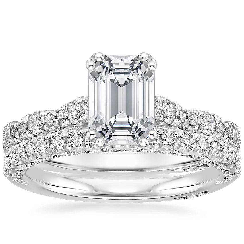 18K White Gold Tacori Petite Crescent Pavé Diamond Ring (1/3 ct. tw.) with Tacori Petite Crescent Diamond Ring (1/4 ct. tw.)