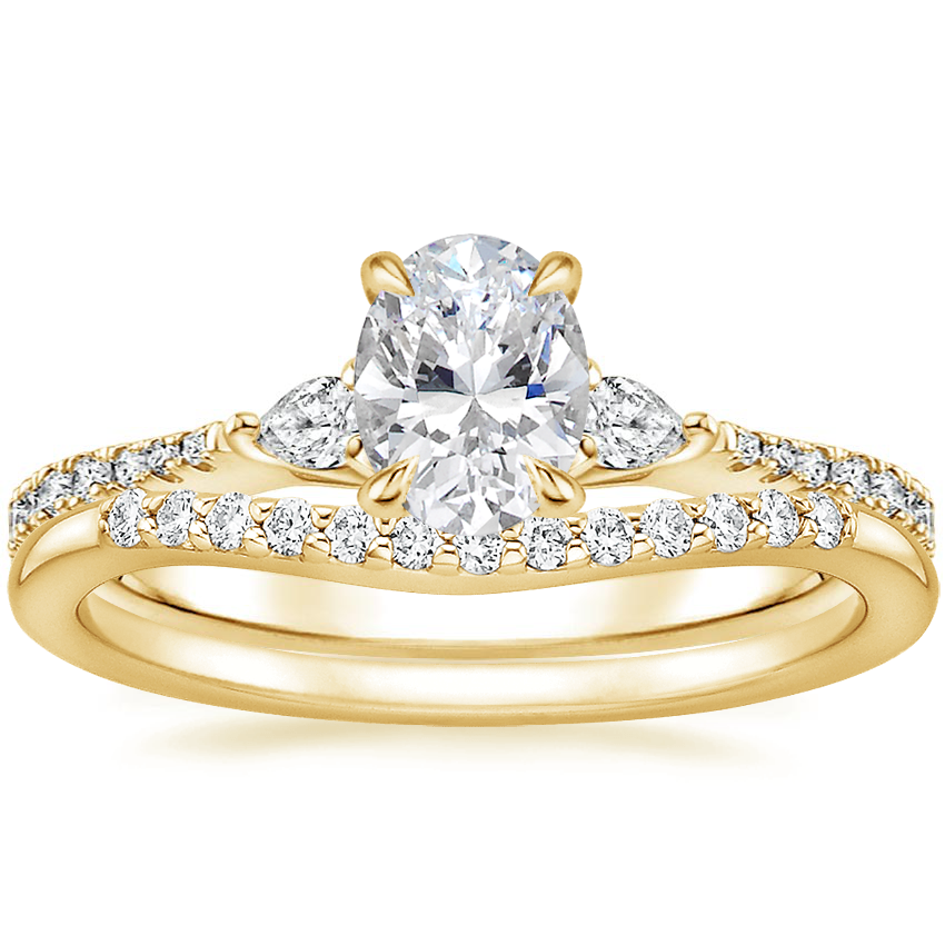 18K Yellow Gold Luxe Aria Diamond Ring with Petite Curved Diamond Ring ...