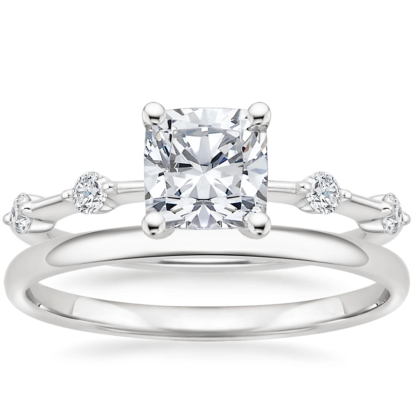 18K White Gold Aimee Diamond Ring with 1.5mm Slim Profile Wedding Ring