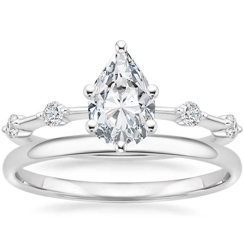 18K White Gold Aimee Diamond Ring with 1.5mm Slim Profile Wedding Ring