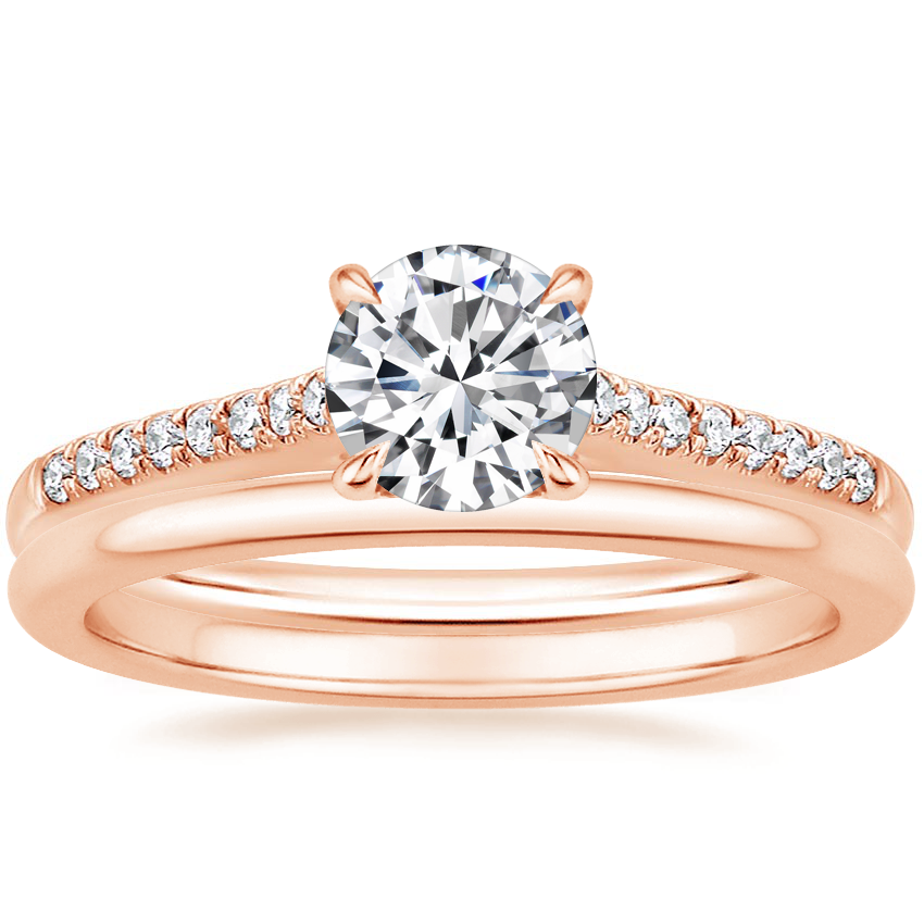 14K Rose Gold Lissome Diamond Ring (1/10 ct. tw.) with Petite Comfort Fit Wedding Ring