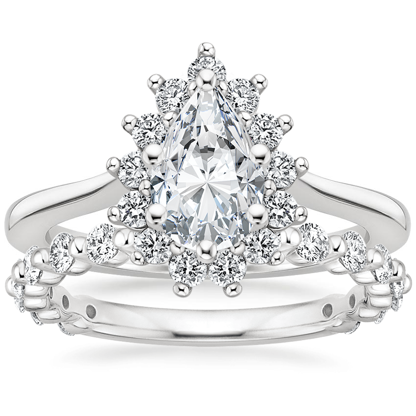 Platinum Sunburst Diamond Ring (1/4 ct. tw.) with Luxe Marseille Diamond Ring (1/2 ct. tw.)