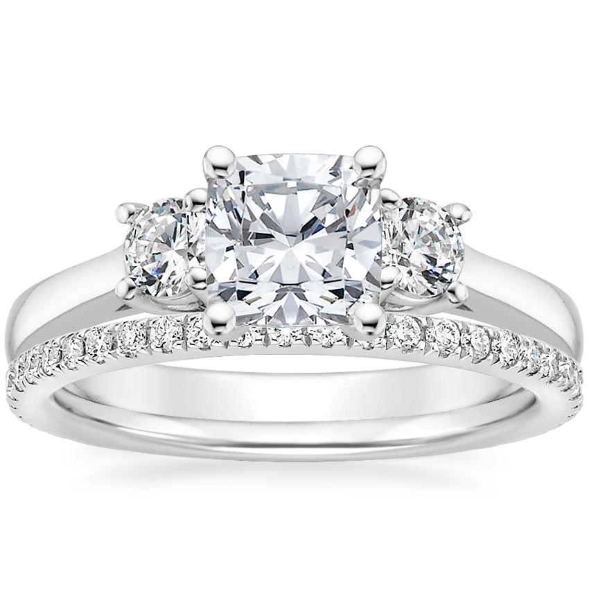 Platinum Petite Three Stone Trellis Diamond Ring (1/3 ct. tw.) with Luxe Ballad Diamond Ring (1/4 ct. tw.)