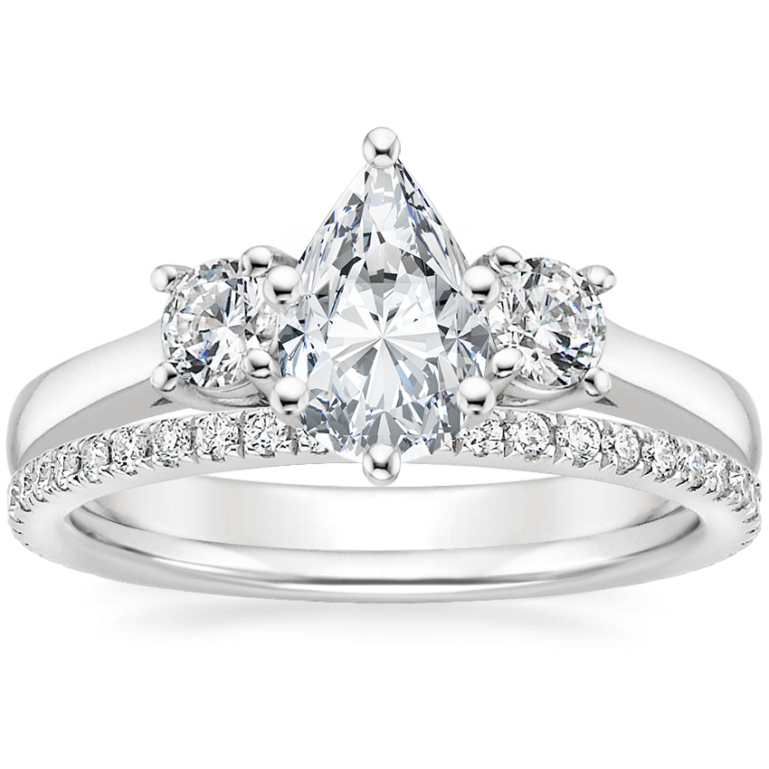 Platinum Petite Three Stone Trellis Diamond Ring (1/3 ct. tw.) with Luxe Ballad Diamond Ring (1/4 ct. tw.)