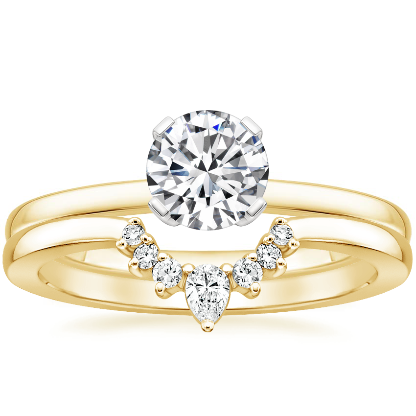 18K Yellow Gold Melinda Ring with Lunette Diamond Ring