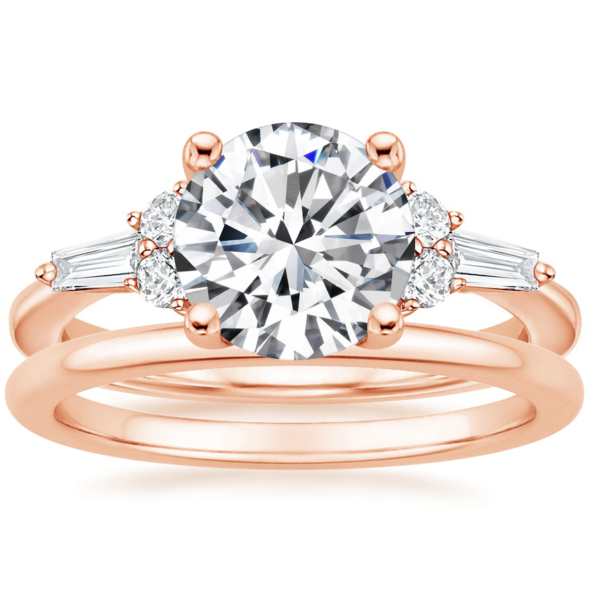 14K Rose Gold Yvonne Diamond Ring with Petite Comfort Fit Wedding Ring
