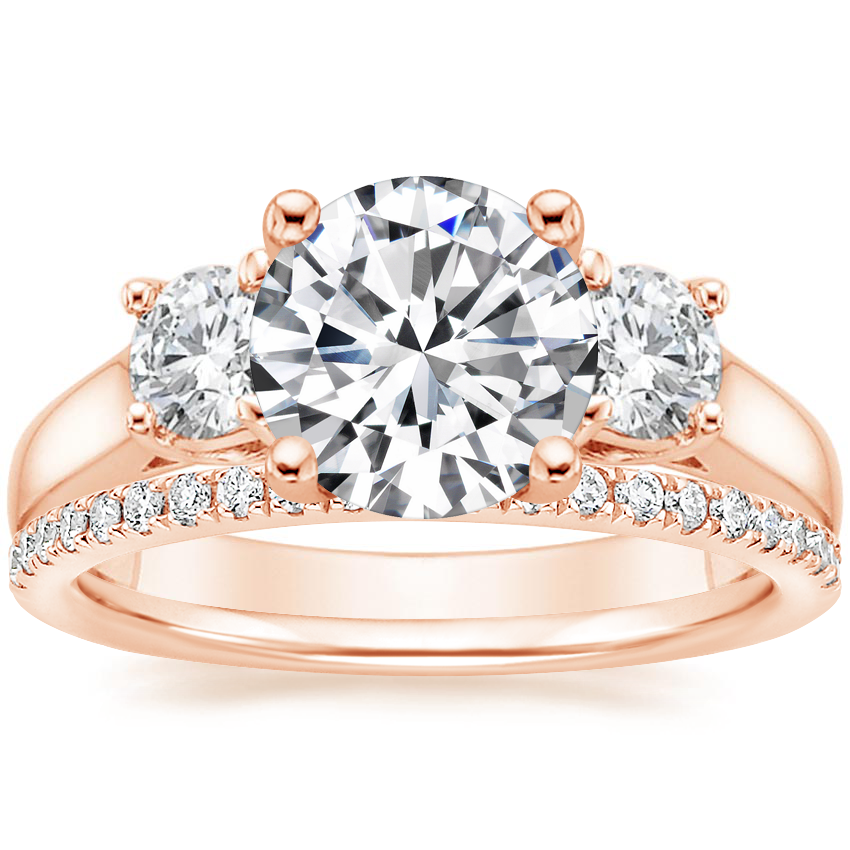 14K Rose Gold Three Stone Trellis Diamond Ring (1/2 ct. tw.) with Ballad Diamond Ring (1/6 ct. tw.)