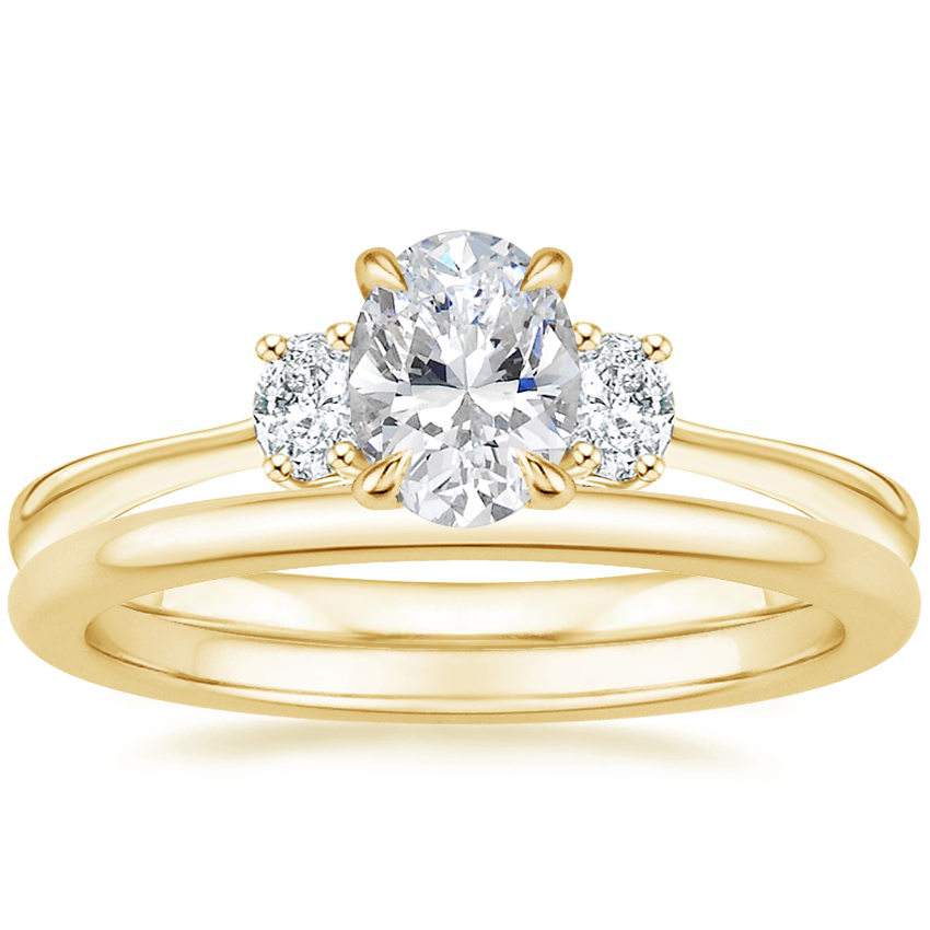 18K Yellow Gold Sonata Diamond Ring with Petite Comfort Fit Wedding Ring