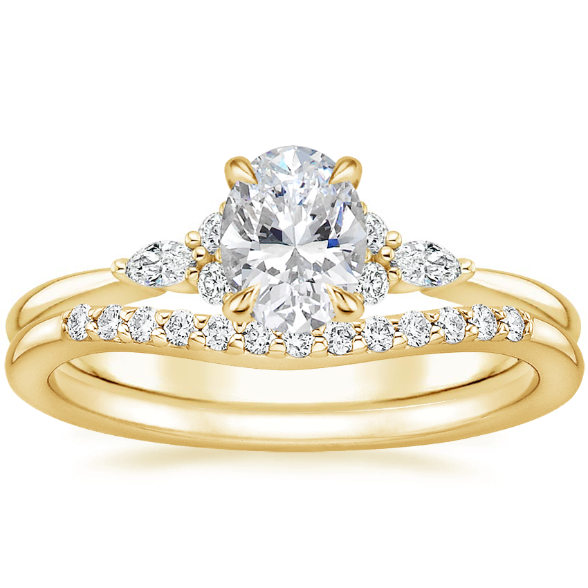 18K Yellow Gold Nadia Diamond Ring with Petite Curved Diamond Ring (1/10 ct. tw.)
