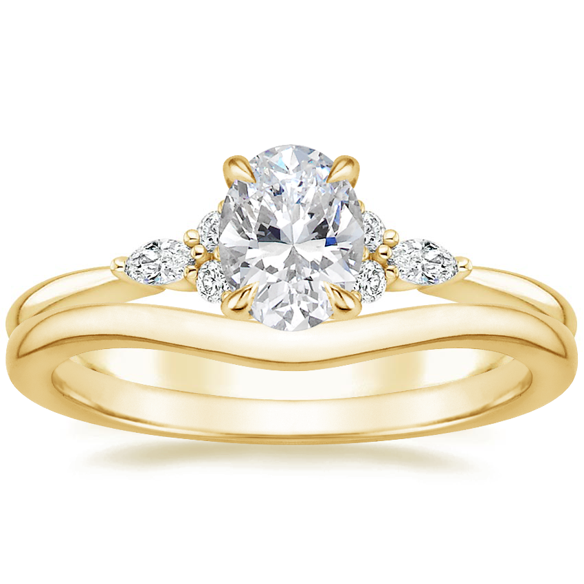 18K Yellow Gold Nadia Diamond Ring with Petite Curved Wedding Ring