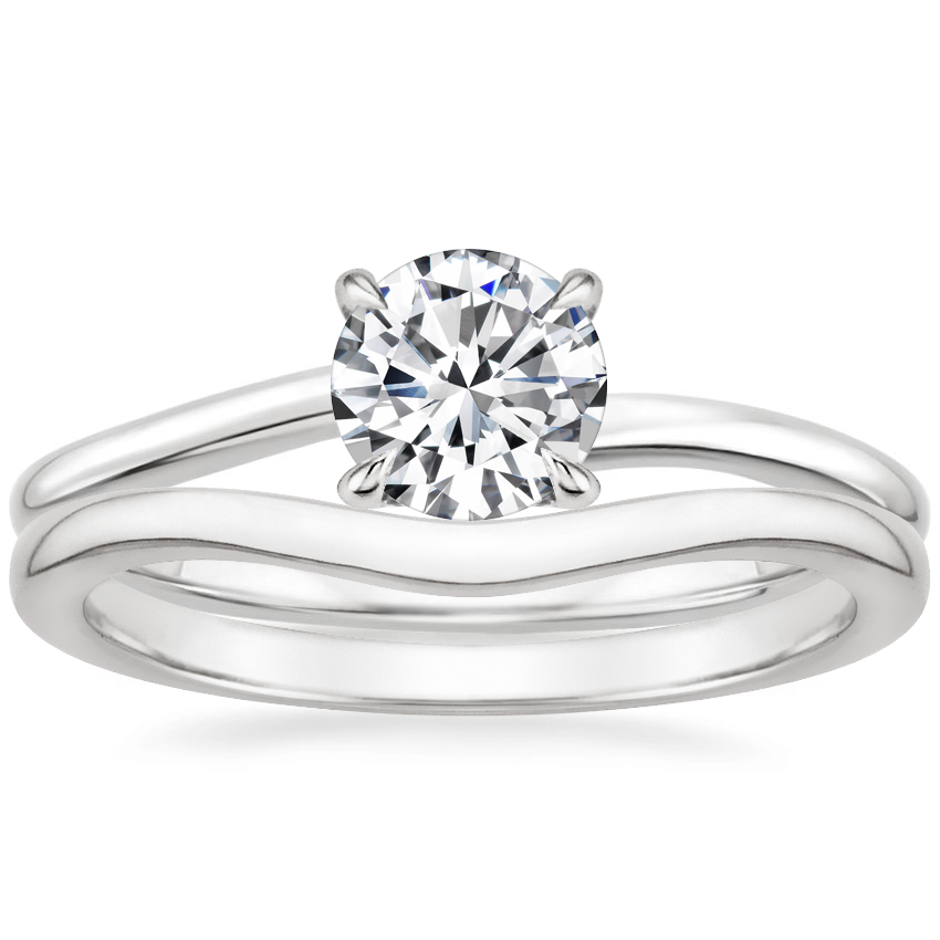 18K White Gold Monsella Ring with Petite Curved Wedding Ring