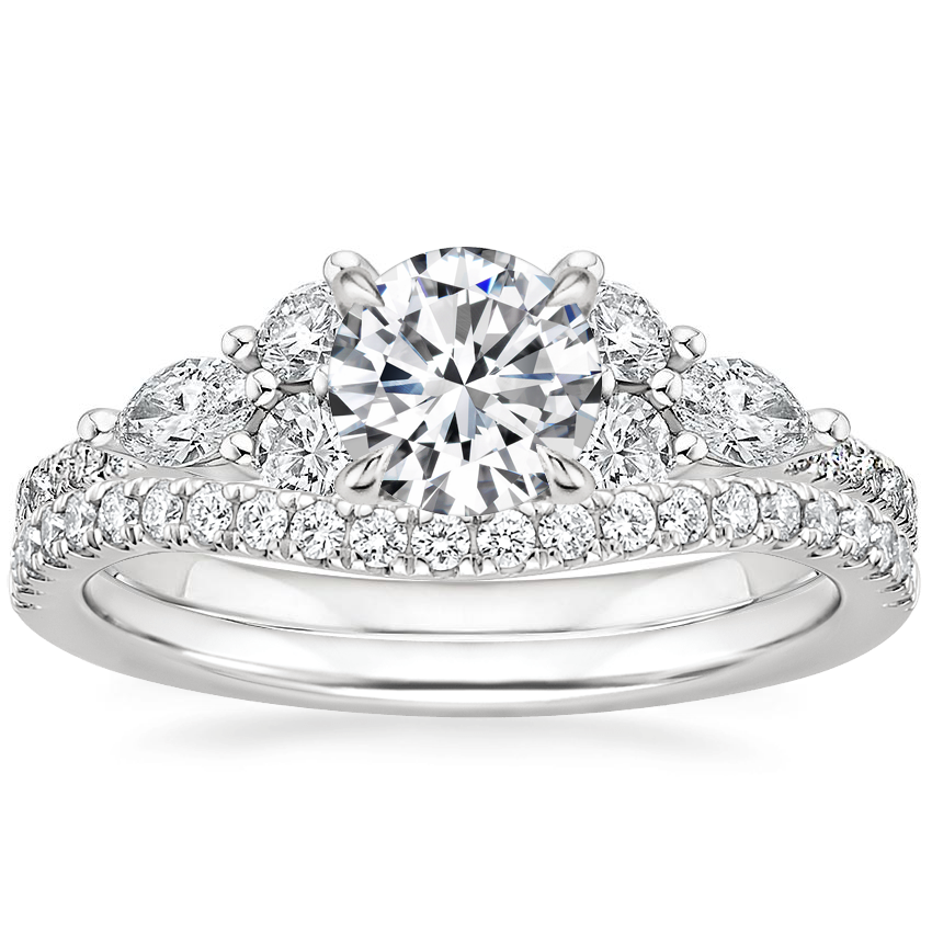 18K White Gold Luxe Nadia Diamond Ring (1/2 ct. tw.) with Curved Ballad Diamond Ring (1/6 ct. tw.)