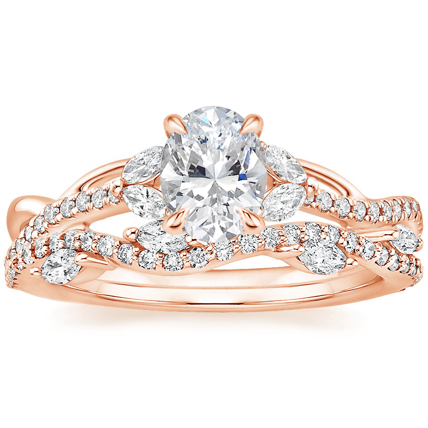 14K Rose Gold Garland Diamond Ring with Luxe Winding Willow Diamond Ring (1/4 ct. tw.)