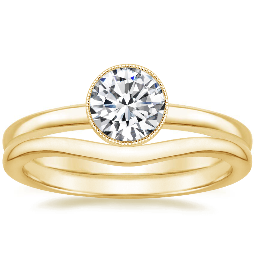18K Yellow Gold Sierra Ring with Petite Curved Wedding Ring
