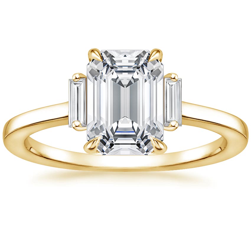 Emerald Vertical Baguette Accent Engagement Ring 