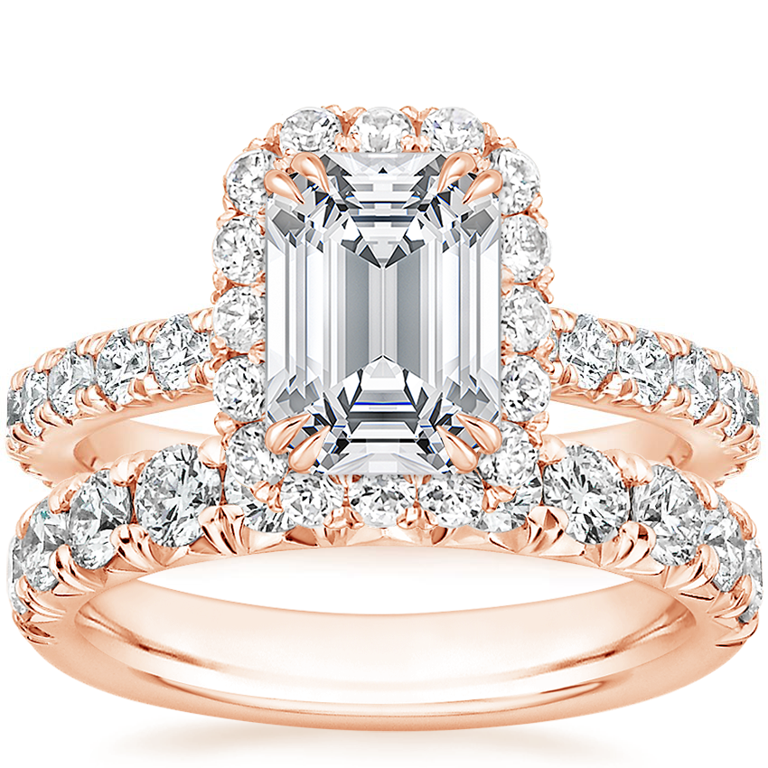 14K Rose Gold Luxe Sienna Halo Diamond Ring (3/4 ct. tw.) with Ellora Diamond Ring (7/8 ct. tw.)