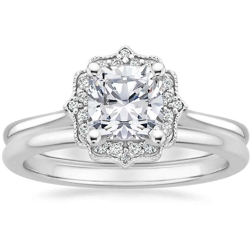 Platinum Coralie Diamond Ring with Petite Comfort Fit Wedding Ring