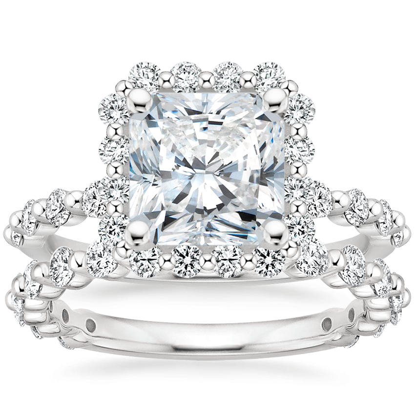 18K White Gold Marseille Halo Diamond Ring (1/2 ct. tw.) with Luxe Marseille Diamond Ring (1/2 ct. tw.)