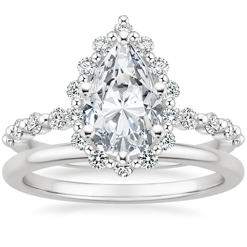 18K White Gold Marseille Halo Diamond Ring (1/2 ct. tw.) with Petite Comfort Fit Wedding Ring