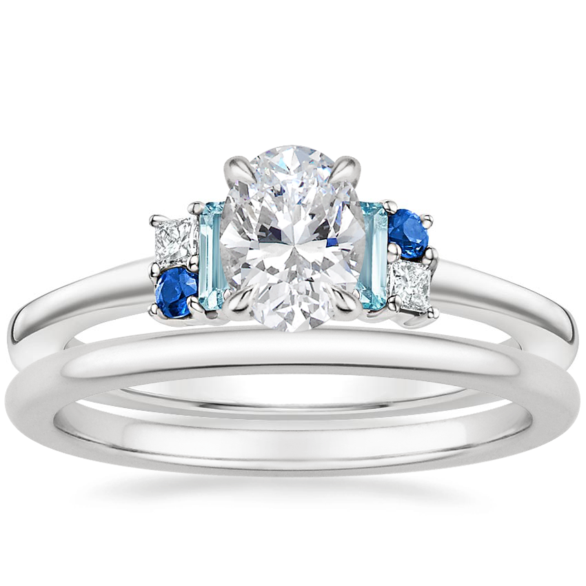 Platinum Mazarine Ring with Petite Comfort Fit Wedding Ring