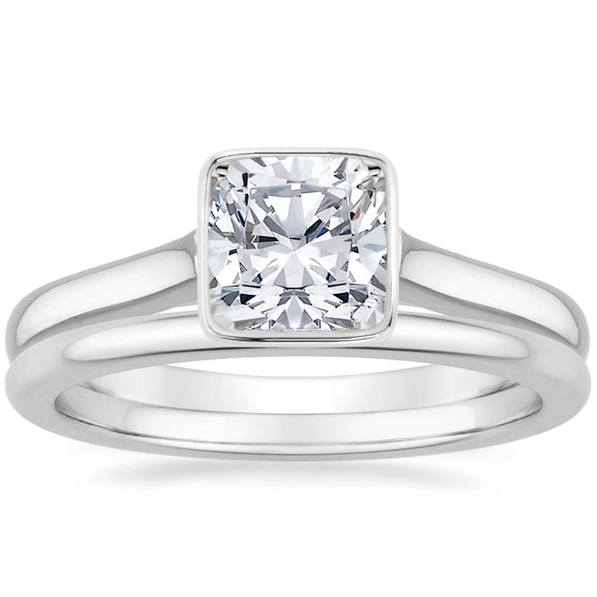 18K White Gold Luna Ring with Petite Comfort Fit Wedding Ring