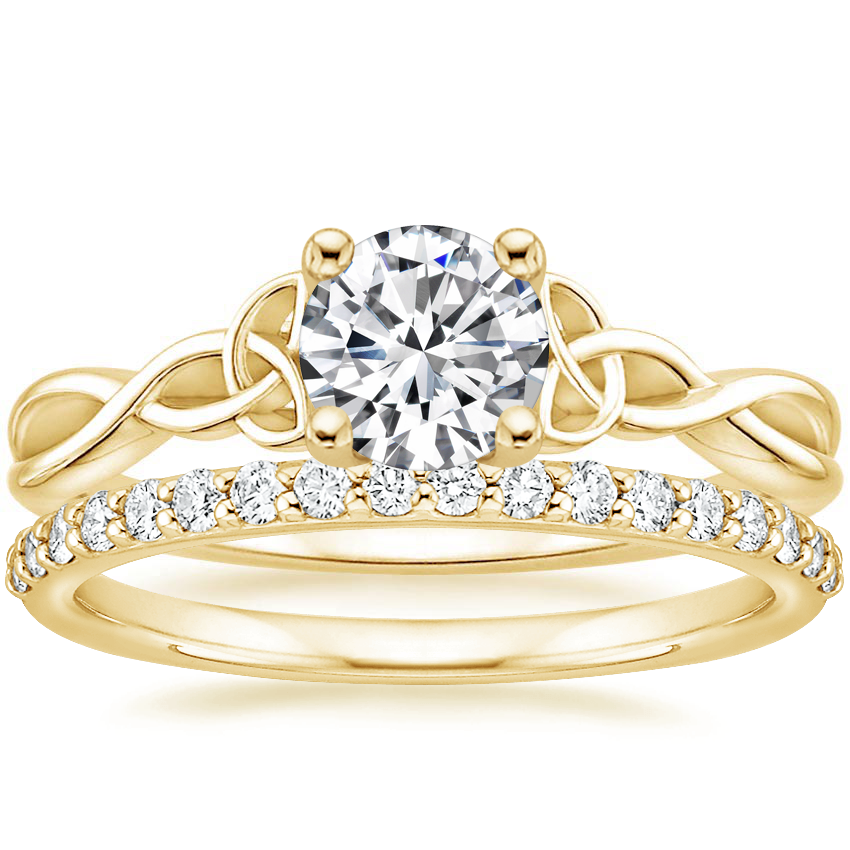 18K Yellow Gold Entwined Celtic Love Knot Ring with Petite Shared Prong Diamond Ring (1/4 ct. tw.)