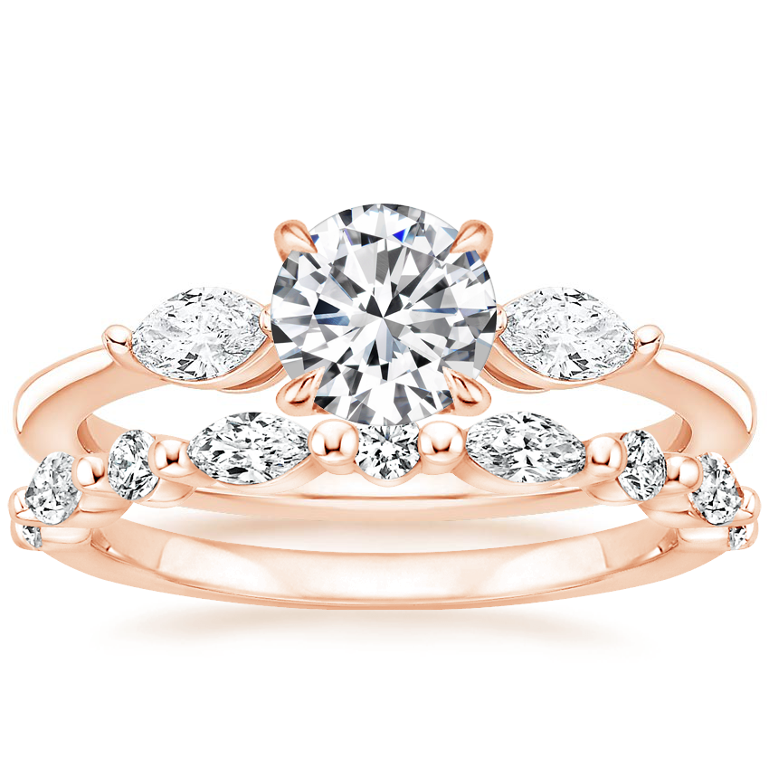 14K Rose Gold Sona Diamond Ring (1/3 ct. tw.) with Versailles Diamond Ring (3/8 ct. tw.)