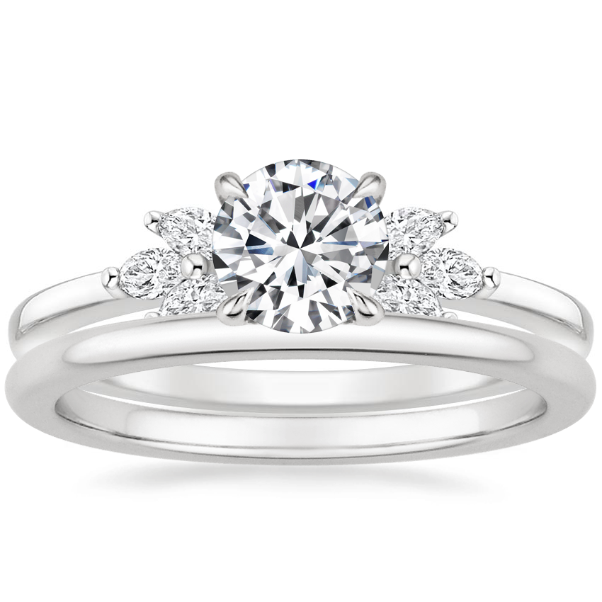 18K White Gold Stella Diamond Ring with Petite Comfort Fit Wedding Ring
