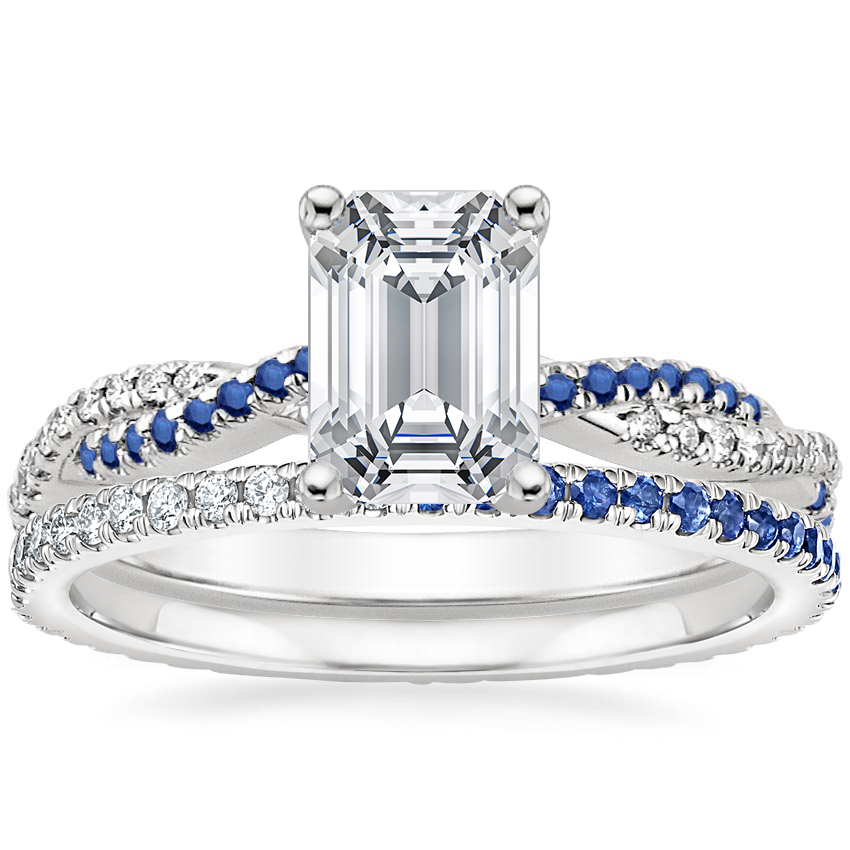 18K White Gold Petite Luxe Twisted Vine Sapphire and Diamond Ring (1/8 ct. tw.) with Ballad Sapphire and Diamond Eternity Ring