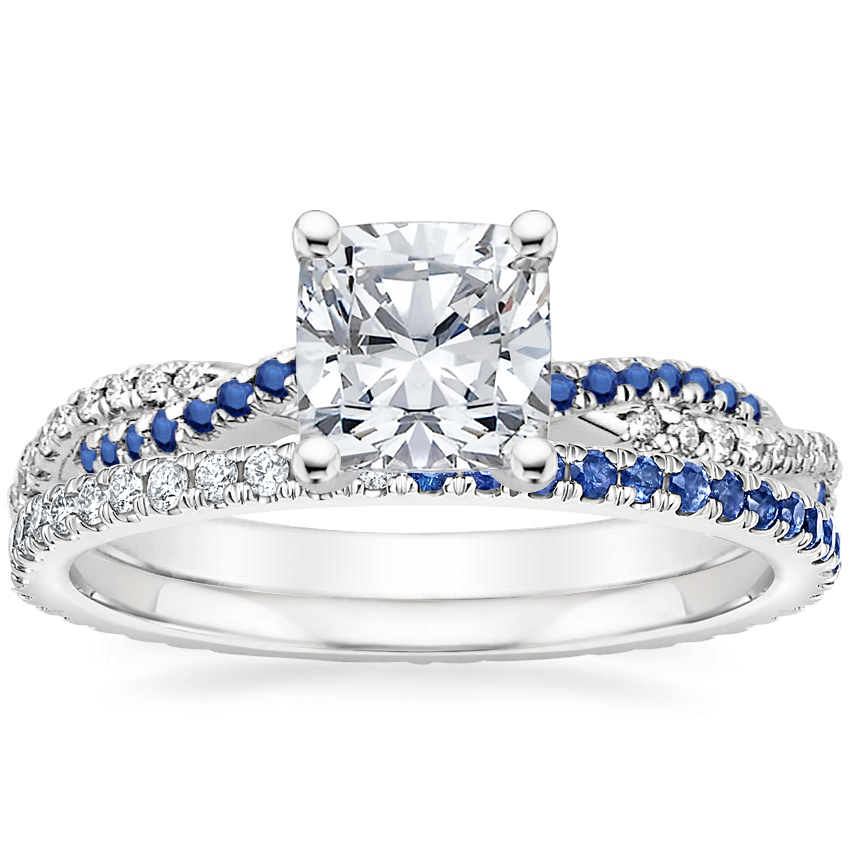 18K White Gold Petite Luxe Twisted Vine Sapphire and Diamond Ring (1/8 ct. tw.) with Ballad Sapphire and Diamond Eternity Ring