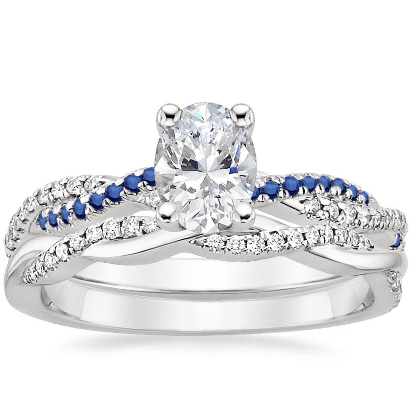 18K White Gold Petite Luxe Twisted Vine Sapphire and Diamond Ring with Petite Twisted Vine Diamond Ring (1/8 ct. tw.)