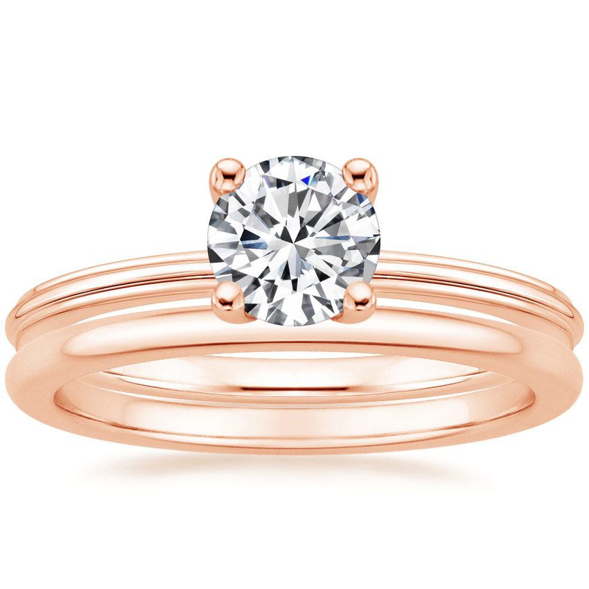 14K Rose Gold Freya Ring with Petite Comfort Fit Wedding Ring